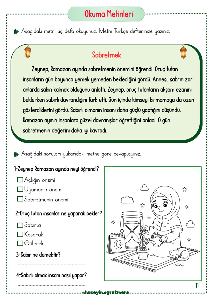 2.Sınıflar Her Güne Bir Ramazan Metni(30 Tane Metin)