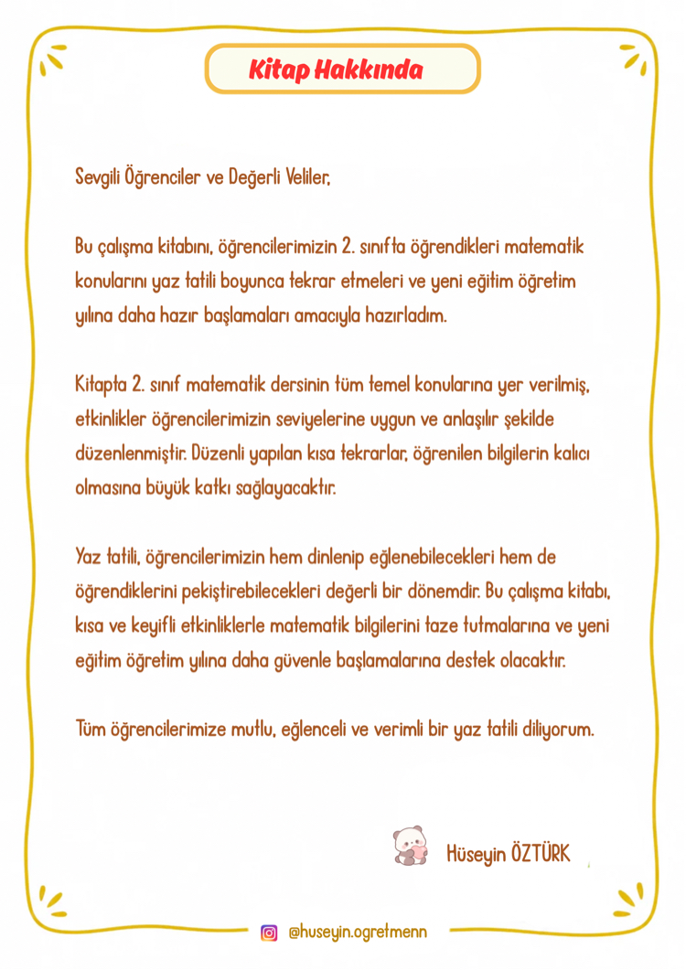2. Sınıf Matematik Yaz Tatili Tekrar Çalışmaları