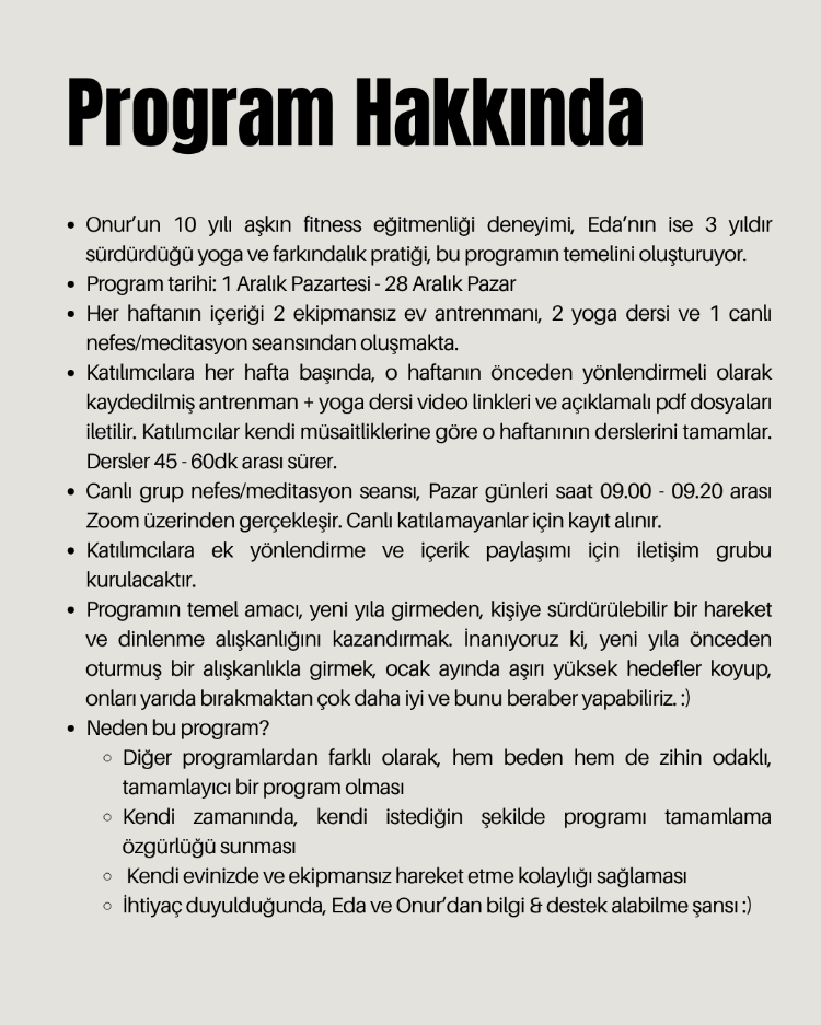 Aralık 2025 - Online Beden & Zihin Programı