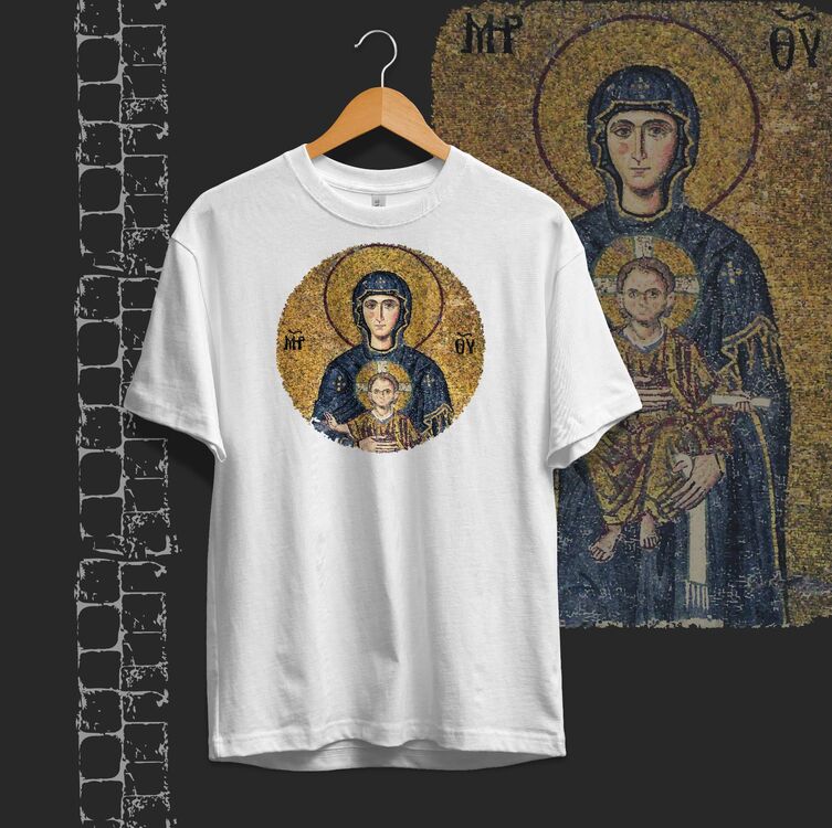 Ayasofya Çocuk İsa ve Meryem Freskosu Unisex Oversize Tişört