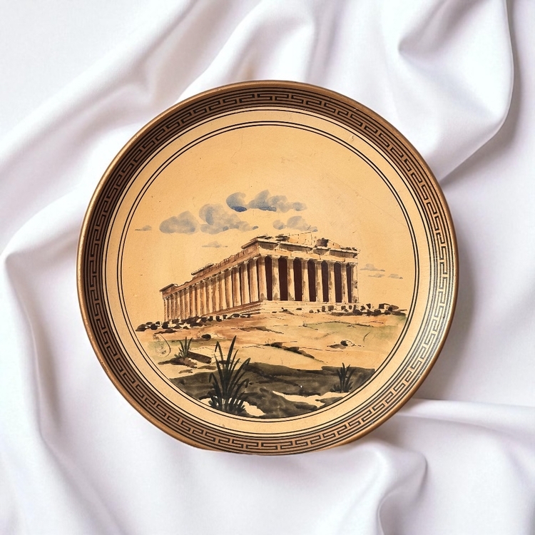 El Boyaması Parthenon Tasvirli Koleksiyonluk Seramik Tabak – Yunanistan Yapımı