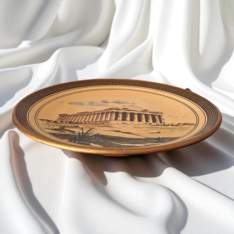 El Boyaması Parthenon Tasvirli Koleksiyonluk Seramik Tabak – Yunanistan Yapımı