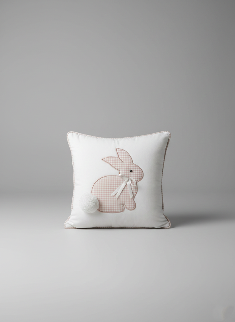 Tavşan Figürlü Ponpon Detaylı Bebek ve Çocuk Odası Dekoratif Yastık - 45x45 cm