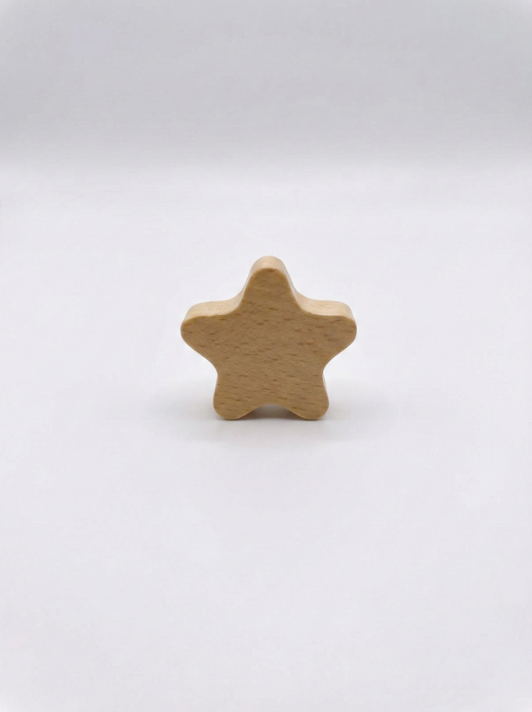 Ahşap Yıldız Kulp - Doğal Kayın Dolap Çekmece Kulpu (5x5 cm)