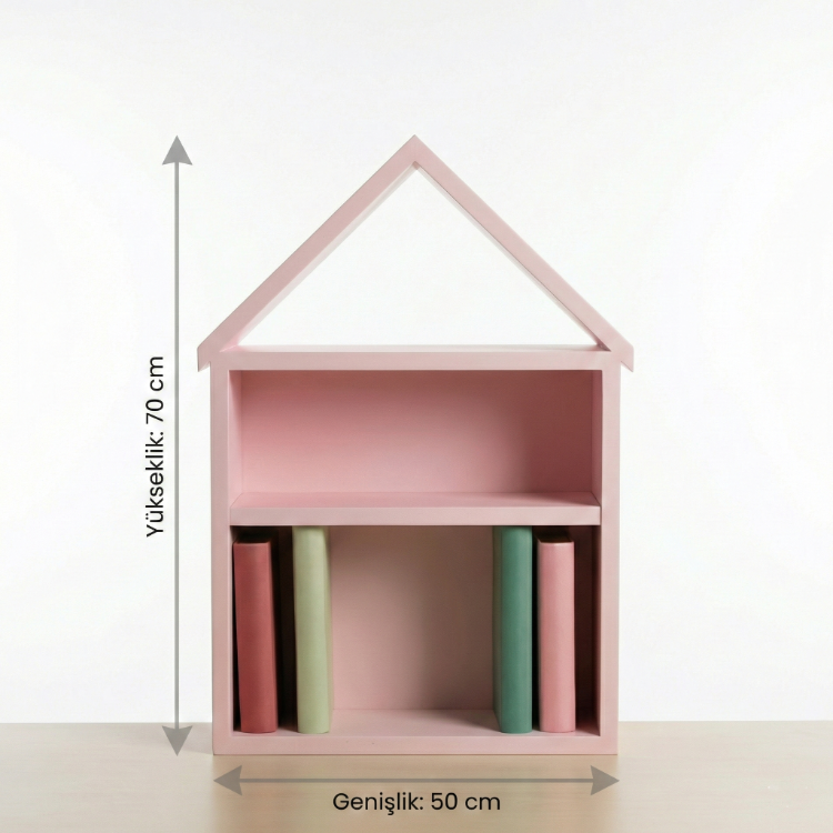 Ev Şeklinde Montessori Çocuk Odası Kitaplığı (70x50 cm)