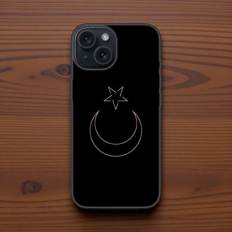 iPhone Uyumlu Siyah Ay Yıldız Tasarımlı Kılıf