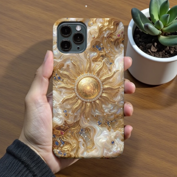 iPhone Uyumlu Altın Güneş Tasarımlı Kılıf