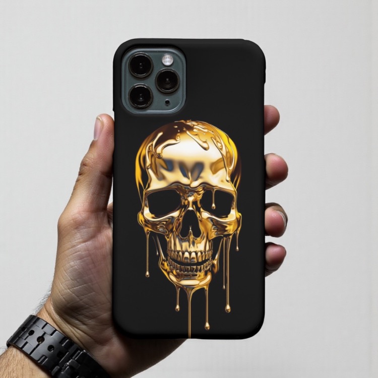 iPhone Uyumlu Eriyen Altın Kafatası Tasarımlı Kılıf