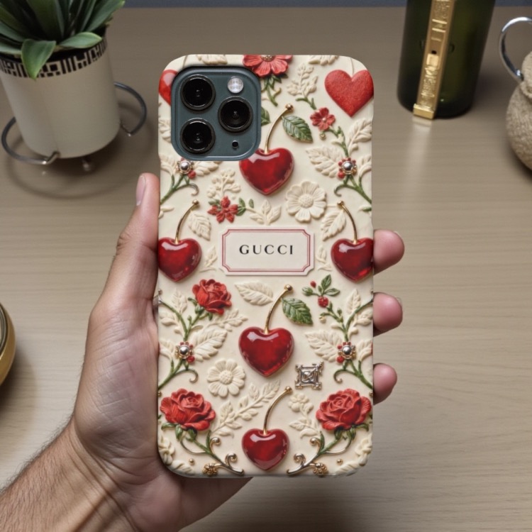 iPhone Uyumlu Kirazlı Gucci Tasarımlı Kılıf