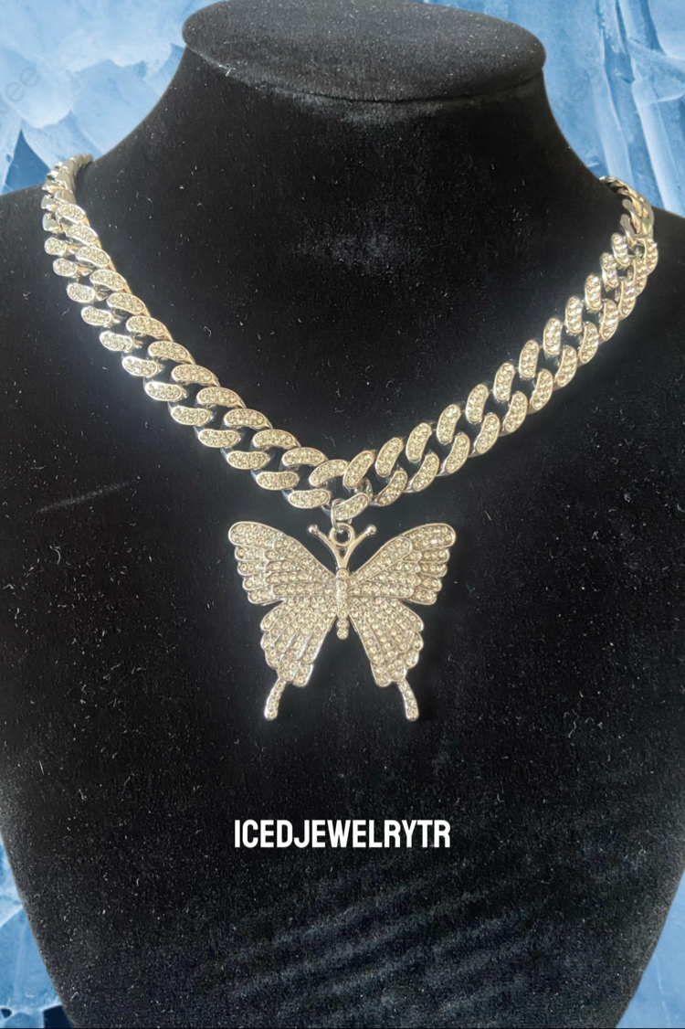 İCED OUT BUTTERFLY CHAİN SİLVER