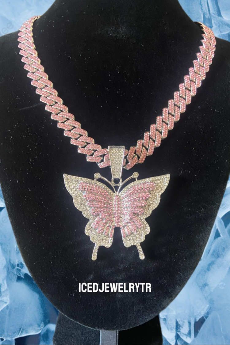İCED OUT BUTTERFLY CHAİN PİNK