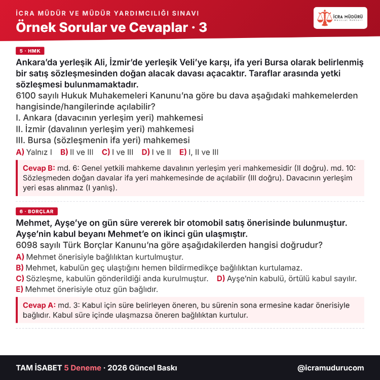 TAM İSABET İcra Müdür ve Müdür Yardımcılığı Sınavı - 5 Deneme Seti
