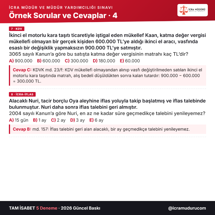 TAM İSABET İcra Müdür ve Müdür Yardımcılığı Sınavı - 5 Deneme Seti