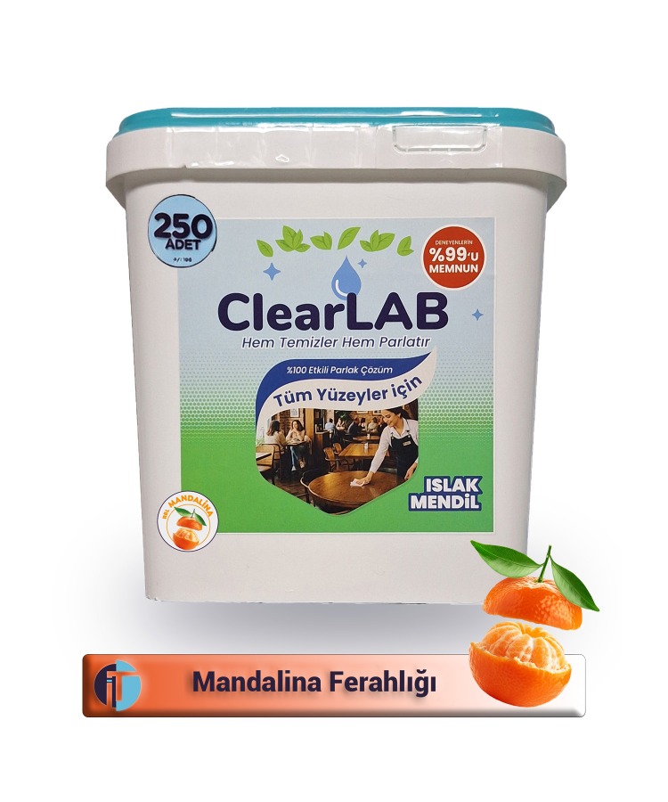 ClearLab – Yüzeyler için Islak Temizlik Mendili / Havlusu– 250’li Kova Ambalaj / Mandalina