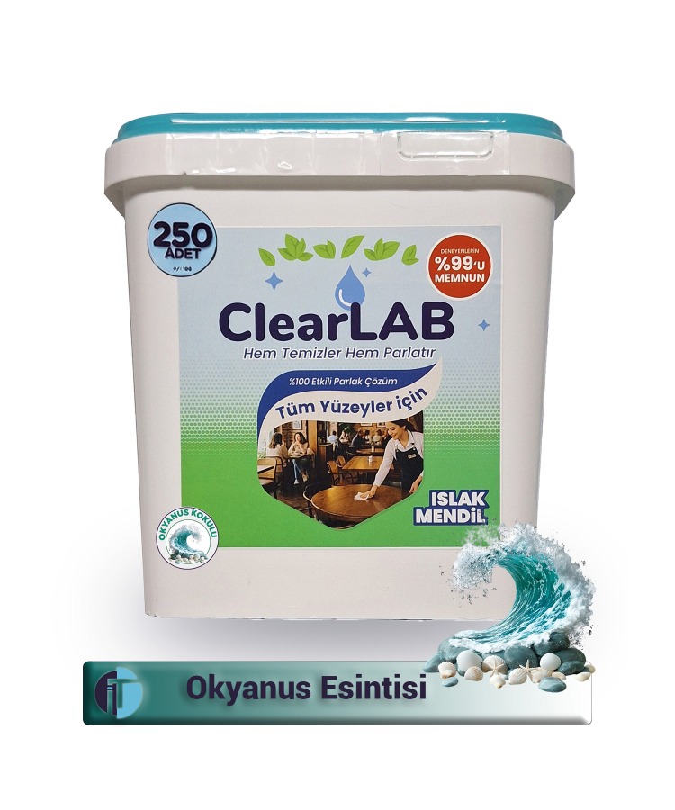 ClearLab – Yüzeyler için Islak Temizlik Mendili / Havlusu – 250’li Kova / Okyanus