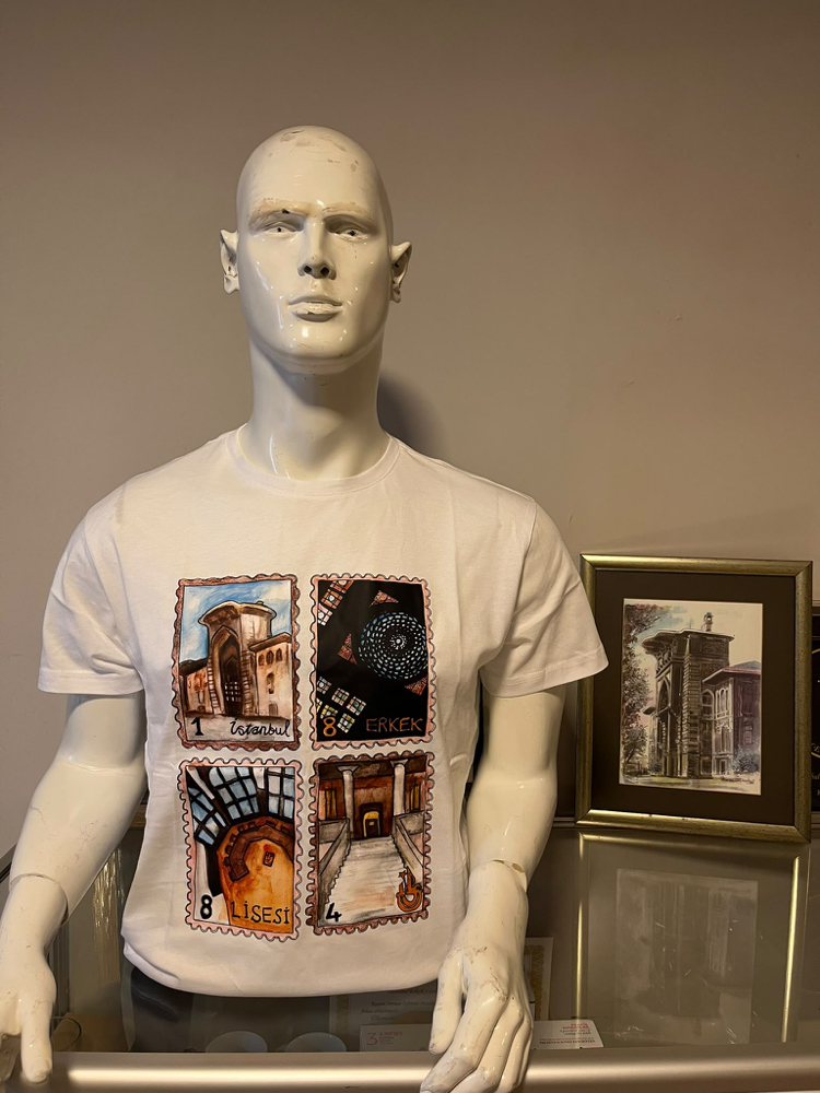 Pul baskılı Tshirt Beyaz