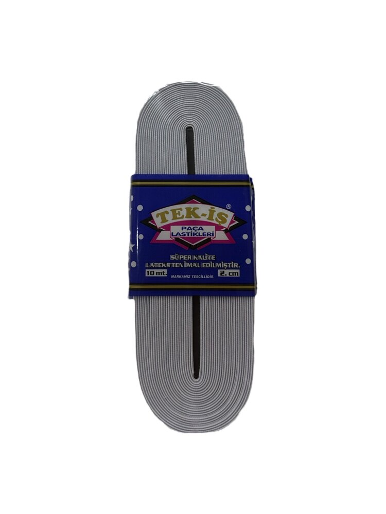 2CM TEK-İŞ 1. KALİTE DOKUMA LASTİK BEYAZ ( 10 METRE )