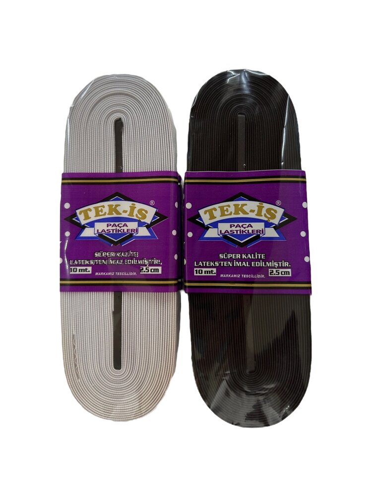 2,5CM TEK-İŞ 1. KALİTE DOKUMA LASTİK SİYAH - BEYAZ ( 10 METRE )