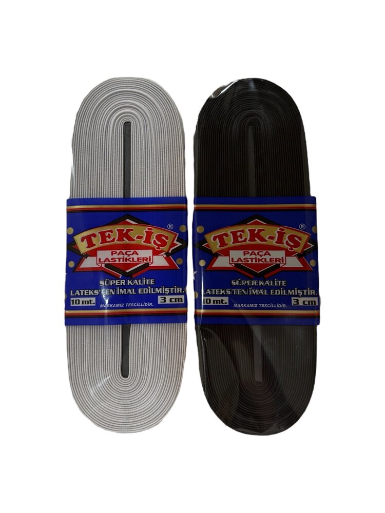 3CM TEK-İŞ 1. KALİTE DOKUMA LASTİK SİYAH - BEYAZ ( 10 METRE )