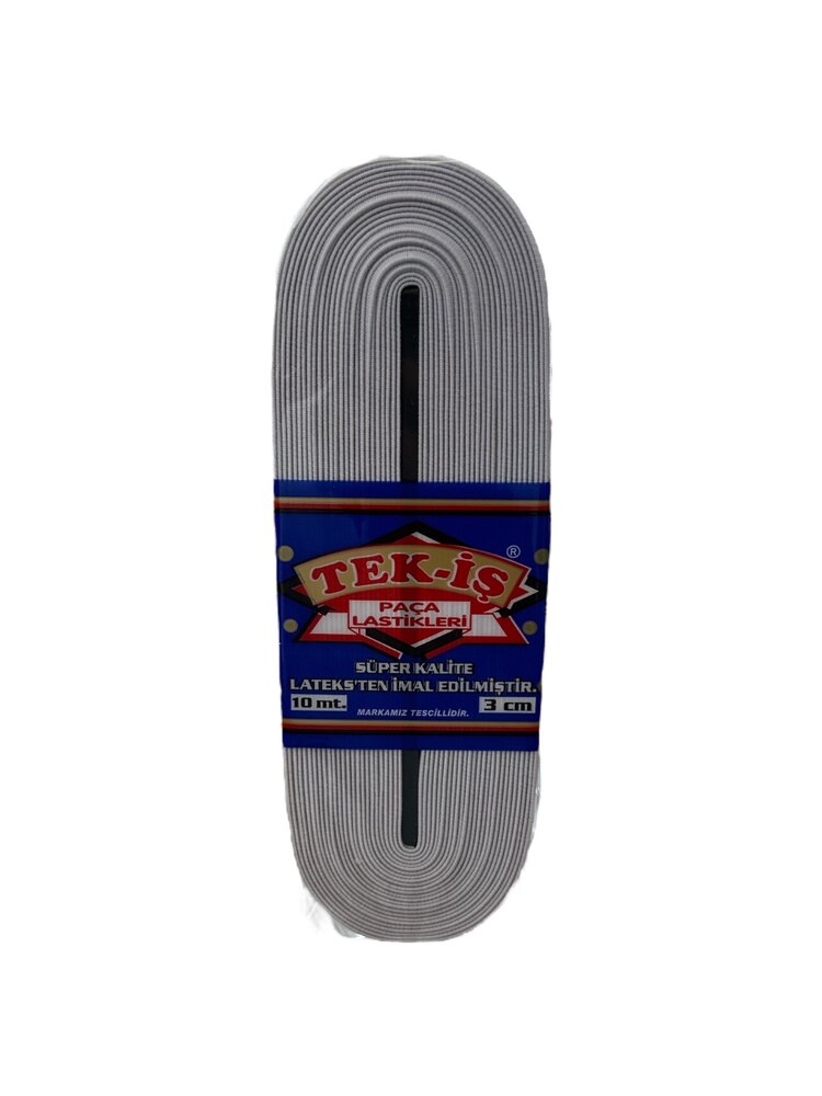 3CM TEK-İŞ 1. KALİTE DOKUMA LASTİK BEYAZ ( 10 METRE )