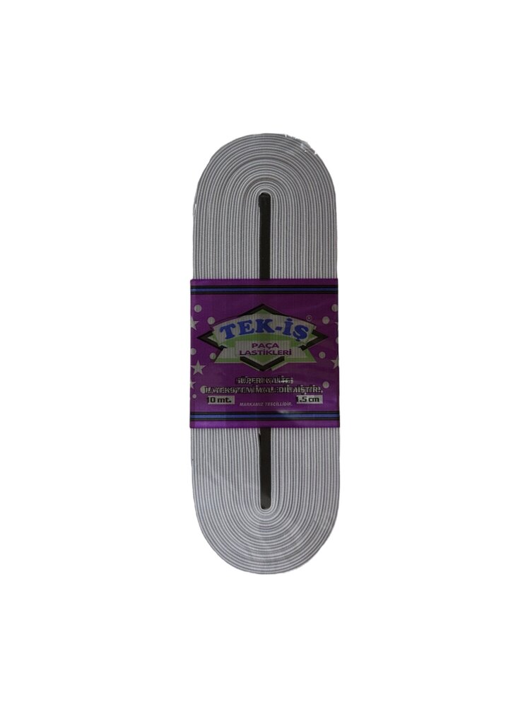 1.5CM TEK-İŞ 1. KALİTE DOKUMA LASTİK BEYAZ ( 10 METRE )