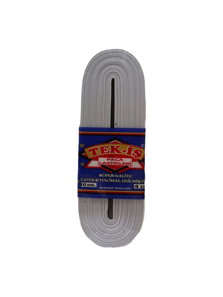 4CM TEK-İŞ 1. KALİTE DOKUMA LASTİK BEYAZ ( 10 METRE )