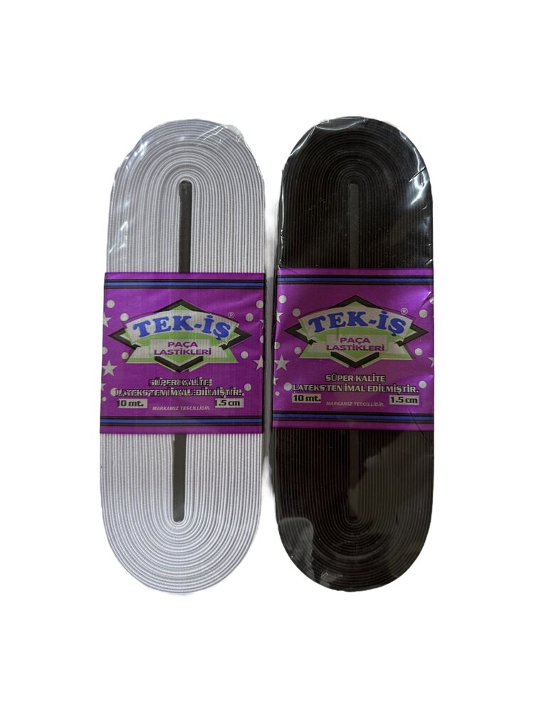 1.5CM TEK-İŞ 1. KALİTE DOKUMA LASTİK SETİ SİYAH-BEYAZ ( 10 METRE )
