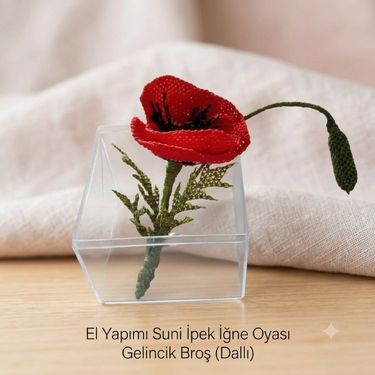 iğne oyası gelincik çiçeği broş