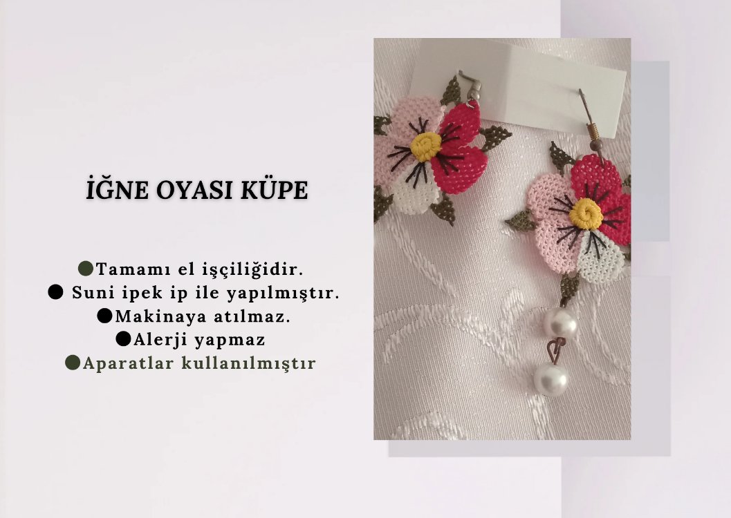 İğne Oyası Çiçekli Küpe
