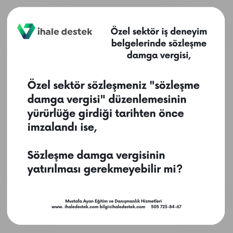 Özel sektör iş deneyim sözleşmesinde damga vergisi 