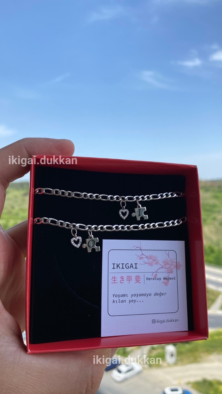 2'li Set Puzzle Harfli Çelik Ikigai Bilekliği (SÜRPRİZ ÇELİK TAKI HEDİYE)