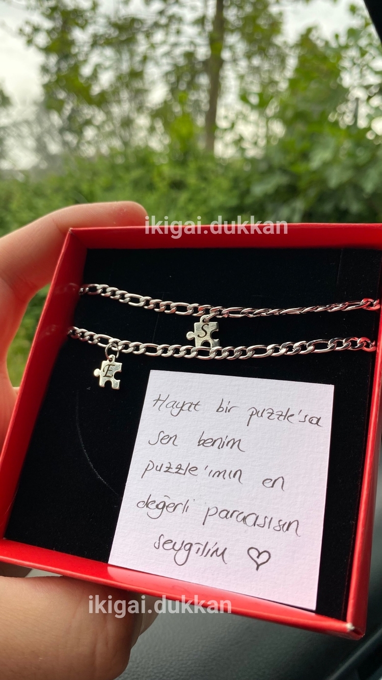 2'li Set Puzzle Harfli Çelik Ikigai Bilekliği (SÜRPRİZ ÇELİK TAKI HEDİYE)