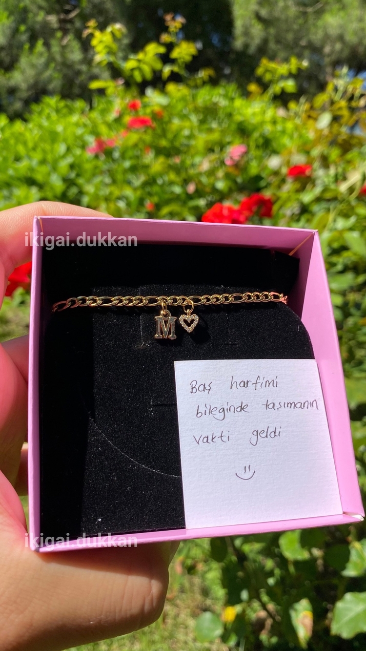 Harfli Çelik İkigai Bilekliği (Gold)