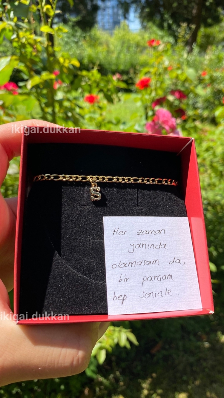 Harfli Çelik İkigai Bilekliği (Gold)