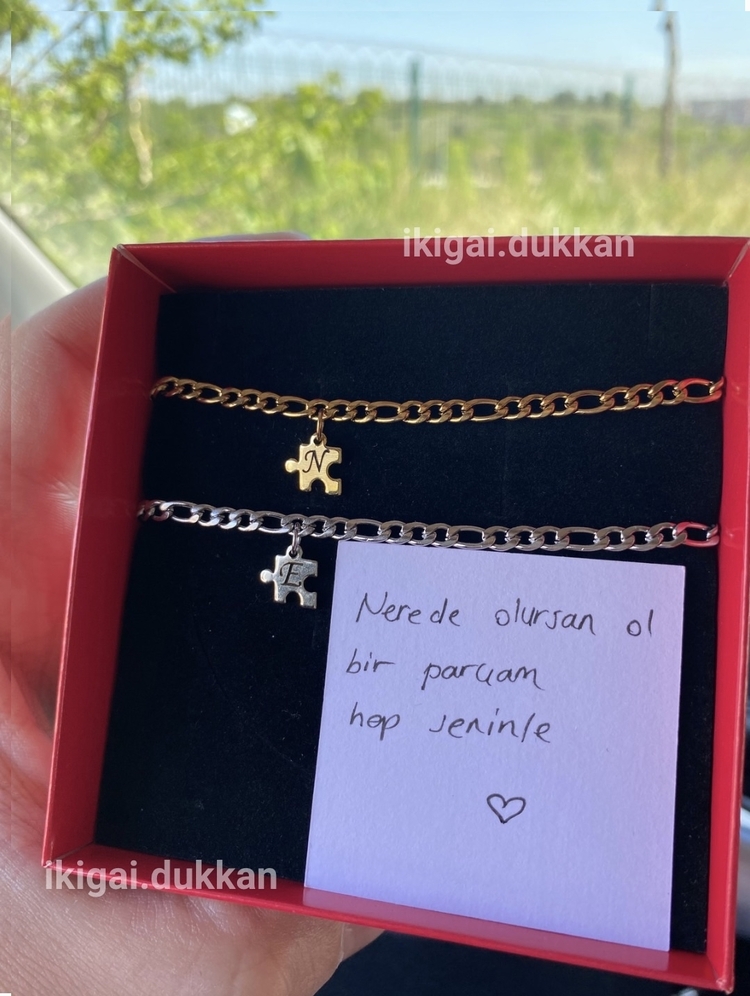 2'li Set Puzzle Harfli Çelik Ikigai Bilekliği (SÜRPRİZ ÇELİK TAKI HEDİYE)