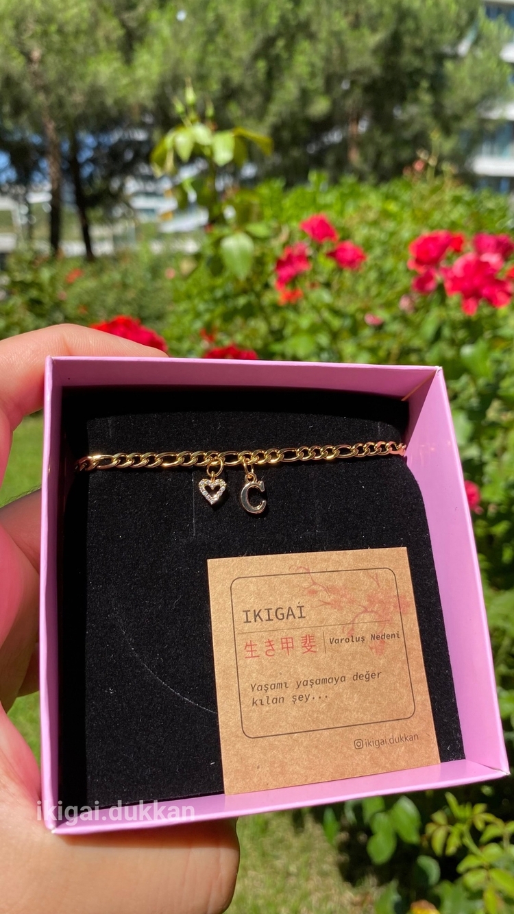 Harfli Çelik İkigai Bilekliği (Gold)