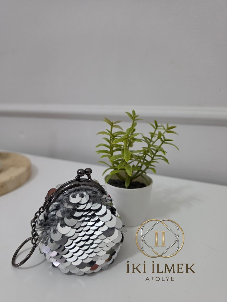 Vintage Klipsli Pullu Şık Mini Cüzdan | Çanta Süsü