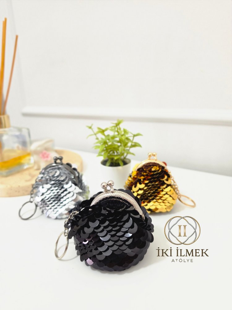 Vintage Klipsli Pullu Şık Mini Cüzdan | Çanta Süsü