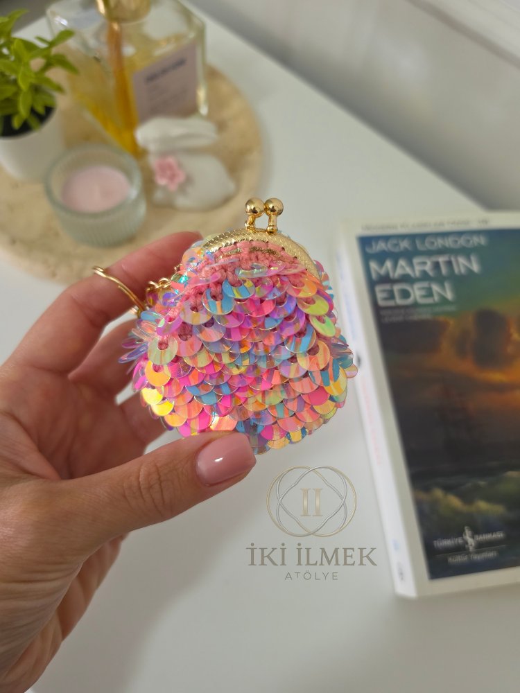 Hologram Pembe Mini Lolipop Anahtarlık Cüzdan | İki İlmek Atölye