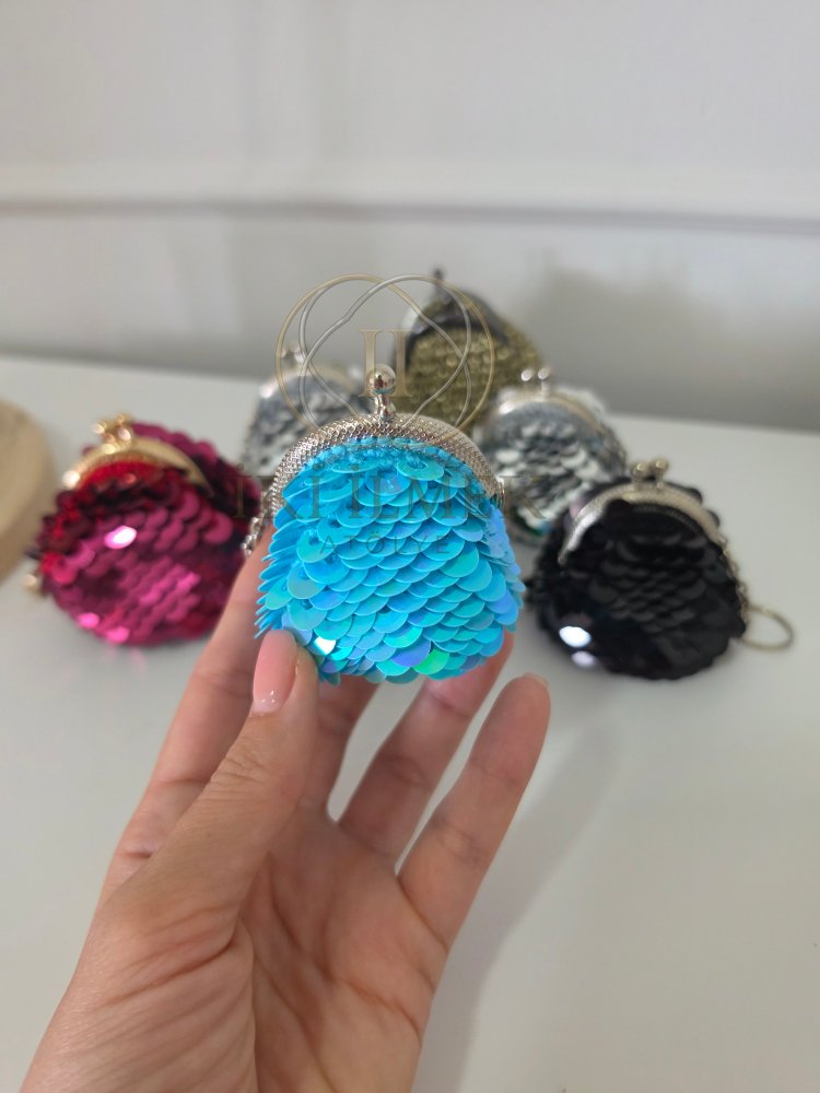 Vintage Klipsli Pullu Şık Mini Cüzdan | Çanta Süsü