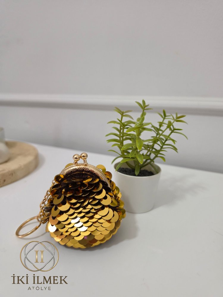 Vintage Klipsli Pullu Şık Mini Cüzdan | Çanta Süsü