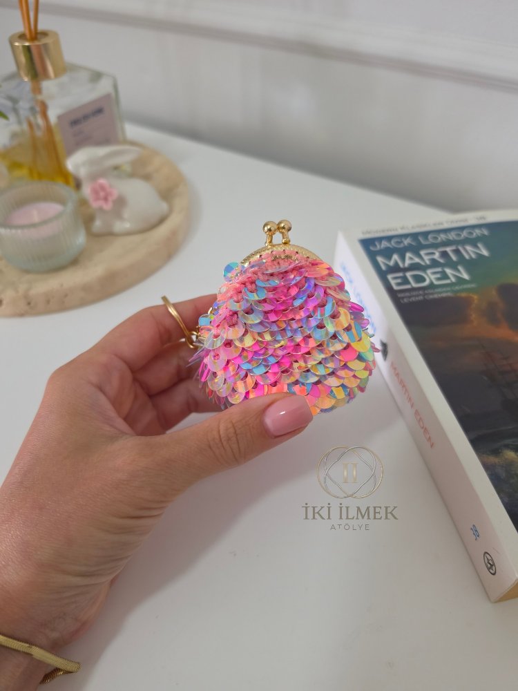 Hologram Pembe Mini Lolipop Anahtarlık Cüzdan | İki İlmek Atölye