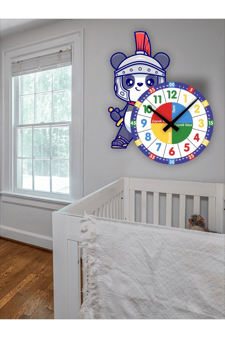  Şövalye Panda Eğitici Çocuk Duvar Saati ( 50x50 )