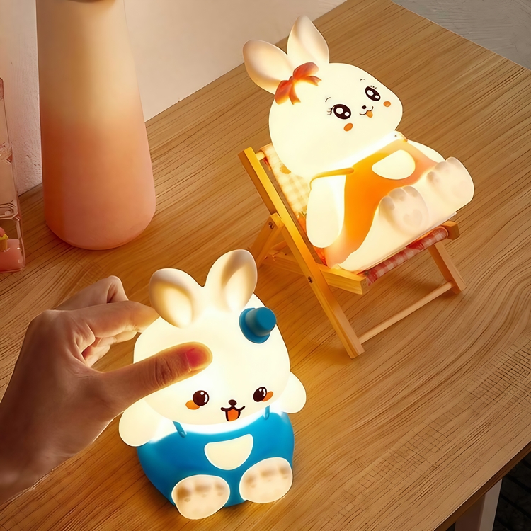  Sevimli Tavşan Şekilli Yumuşak Dokunmatik Çocuk Bebek Odası Oyuncak Gece Lambası ( Pembe)