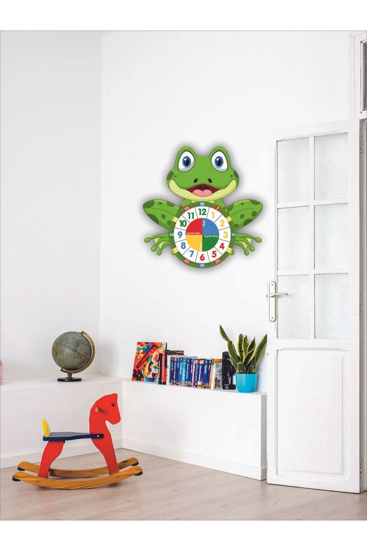  Sevimli Kurbağa Eğitici Çocuk Duvar Saati (50 x 50)