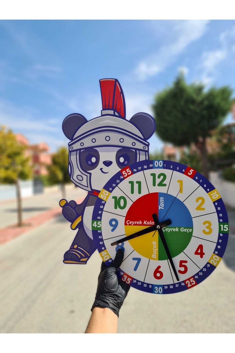  Şövalye Panda Eğitici Çocuk Duvar Saati ( 50x50 )