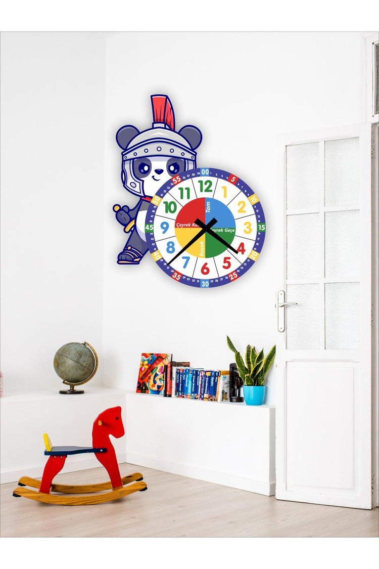  Şövalye Panda Eğitici Çocuk Duvar Saati ( 50x50 )