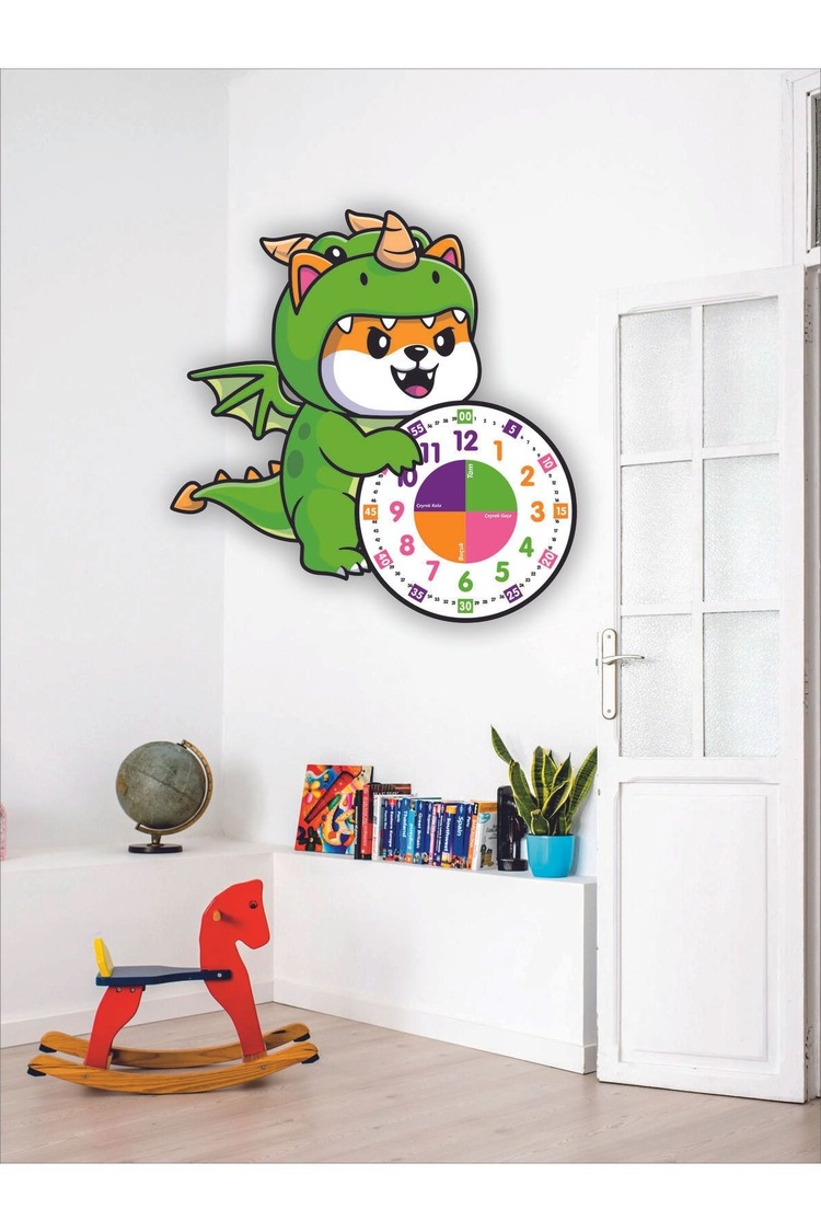 Sevimli Ejderha Eğitici Çocuk Duvar Saati ( 50 x 50 )