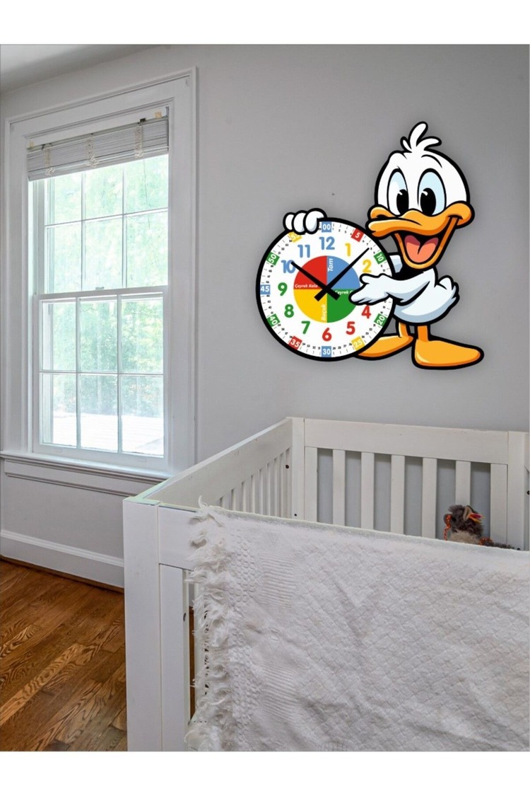 Sevimli Ördek Eğitici Çocuk Duvar Saati ( 50 x 50 )