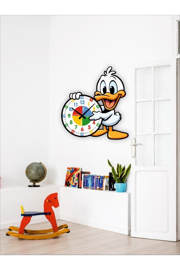 Sevimli Ördek Eğitici Çocuk Duvar Saati ( 50 x 50 )